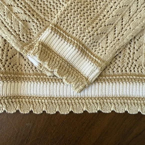 NWT Talbots Cream & White V-Neck Women's Sweater SZ M (Summer 2025) - Picture 7 of 16